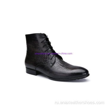 Мужские кожаные деловые ботинки на шнуровке с тиснением